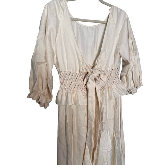 Alejandra Alonso Rojas prairie cream dress silk and linen blend midi - Picture 6 of 8